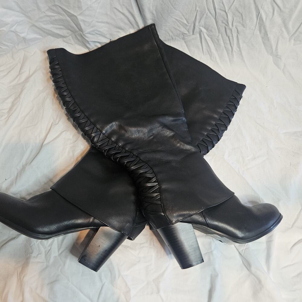 Torrid Faux Black Leather High Boots Heel Zipper Size 11 Wide